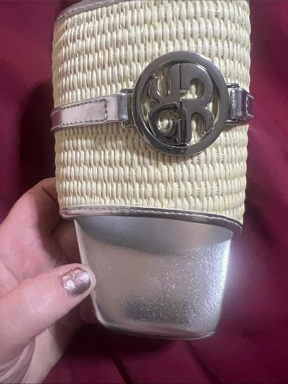 Newbella Women's Cream & Silver Woven Slide